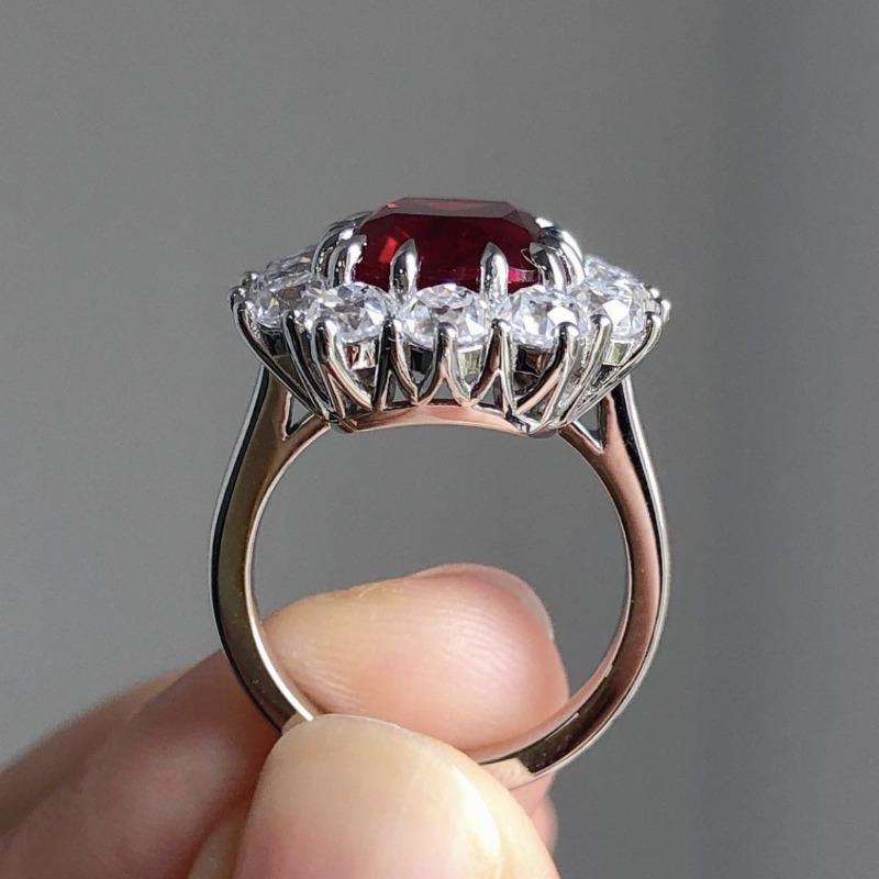 Delicate Square Flower Silver Color White Red Stone Rings Fashion Metal Party Rings for Women Jewelry