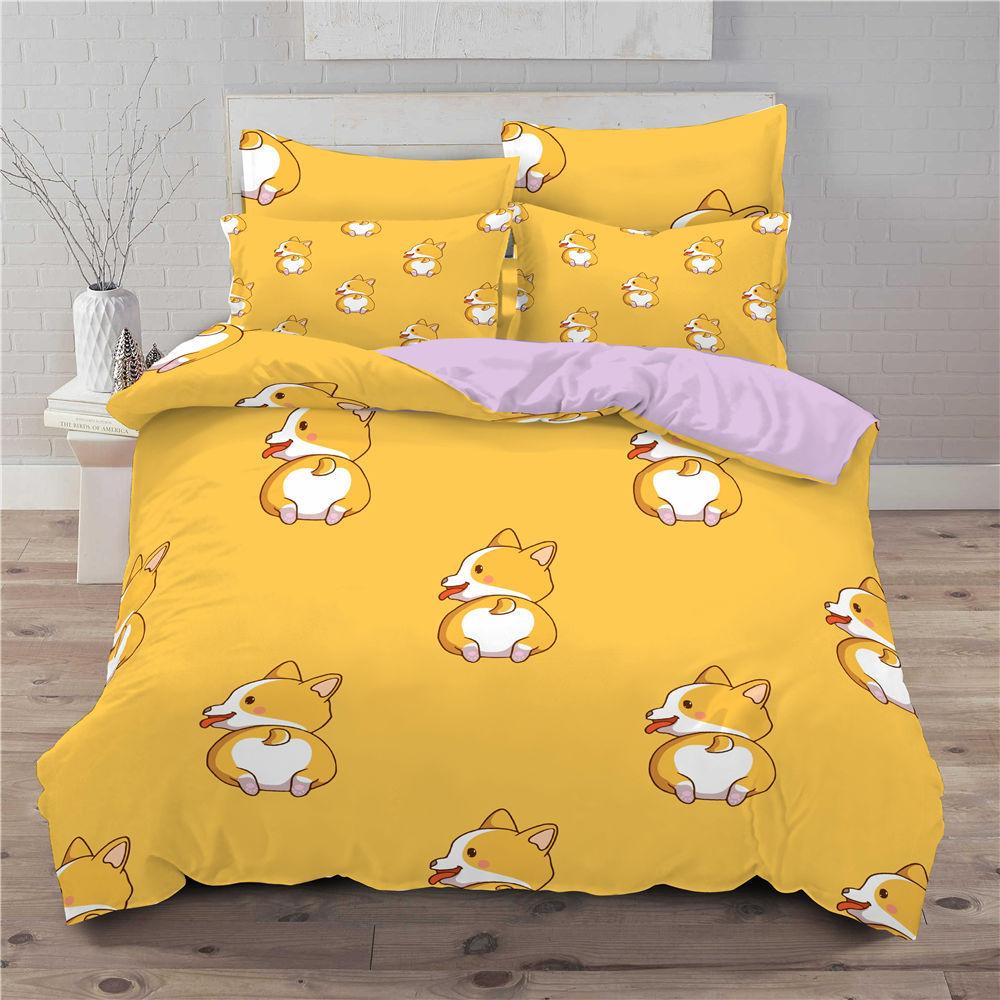 Dog Duvet Cover,Pet Puppy Bedding Set Cartoon Welsh Corgi Comforter Cover For Boy Girl Teens,Animal Theme Quilt Cover Queen Size