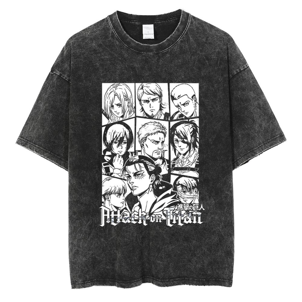 Manga Attack on Titan T Shirt Eren Jager Tshirt Vintage Yk Washed Tshirt Clothing Summer Short Sleeve High Quality Cotton Tees S