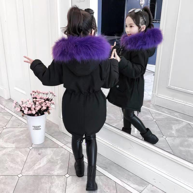 2023 Fashionable Korean Style Girls' Thickened Fleece-Lined Winter Parka Coat
