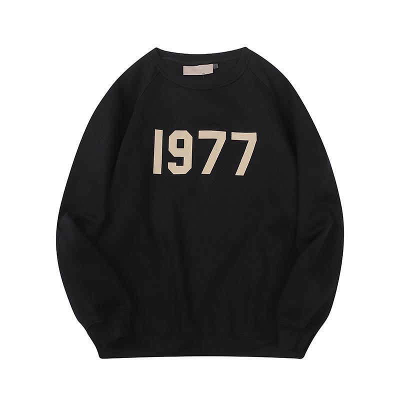 Felpa con Cappuccio Girocollo Lettere Floccate 1977 - Essenziali Unisex High Street, Collezione Autunno/Inverno
