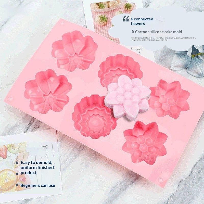 6 Cavity Flowers Silicone Mold Diy Handmade Fondant Cake Baking Chocolate Sugar Cake Tool Resin Polymer Clay Making Mould