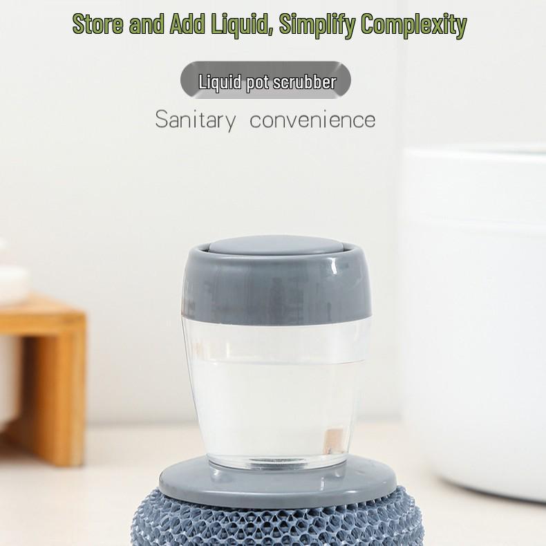 Multi-Functional Detachable Pot Brush with Automatic Liquid Dispensing, Safe for Cookware, Press-Type Cleaning Tool