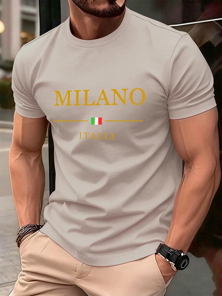 Milano Italien Letter Print Herren T-Shirts Baumwolle Sommer Oversized Rundhals Oberteile Kurzarm Weiches T-Shirt Lässige Herrenbekleidung