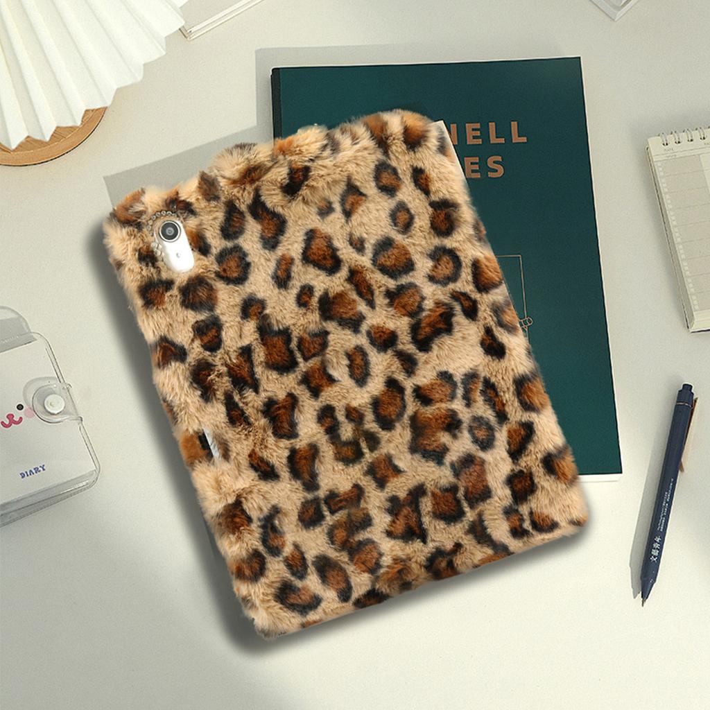 Pink/Brown Leopard with Pencil Slot Plush Anti-Fall Tablet Case for iPad 7-9th 10.2in Air3 10.5in Air4/5 10.9in 10th 11th 12th 2026 Gen Cover