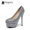 Wedding Party Shoes Women Sexy Super High Heels White/Silver/Pink Glitter Pumps Bling Pointed Toe Platform Shoes Zapatos Mujer