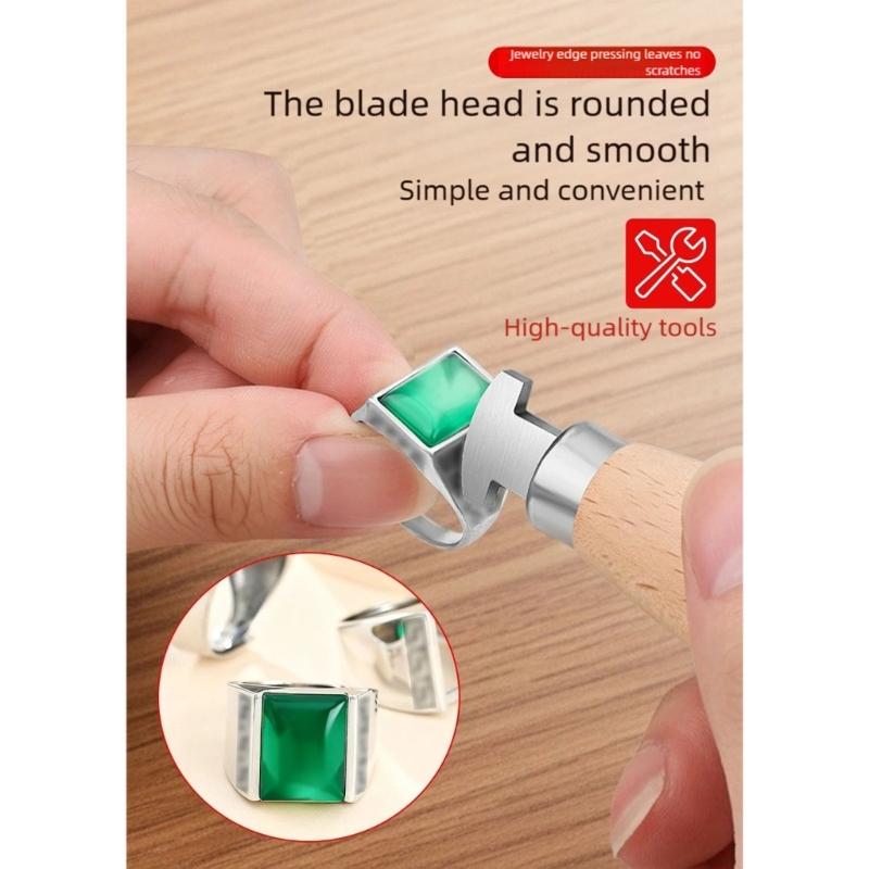 Practical Stainless Steel Bezel Pusher Ergonomic Wooden Handle Jewelry Crafting Tool For Gemstones Setting