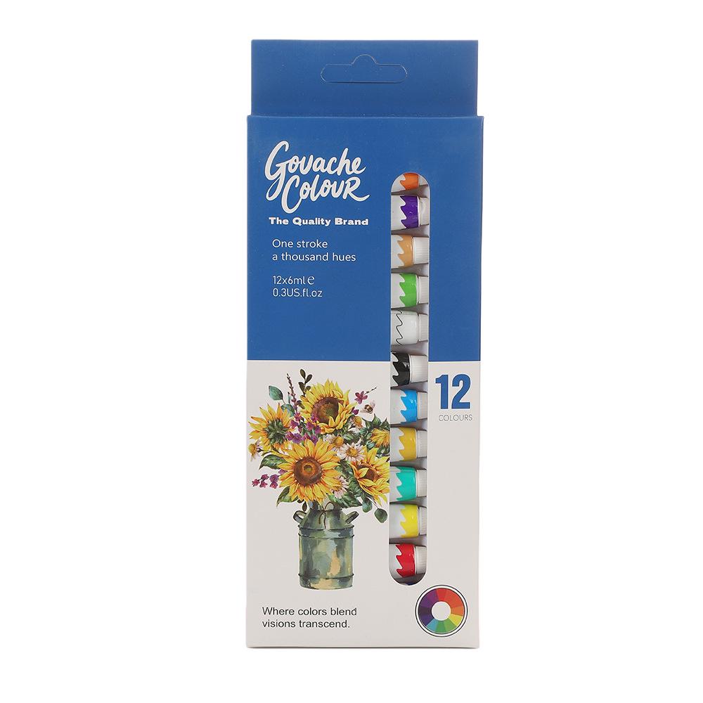 12-Color Acrylic Oil Gouache Paint Set, 6ml Tubes for Art and Wall Painting 12-color Gouache Blue Box