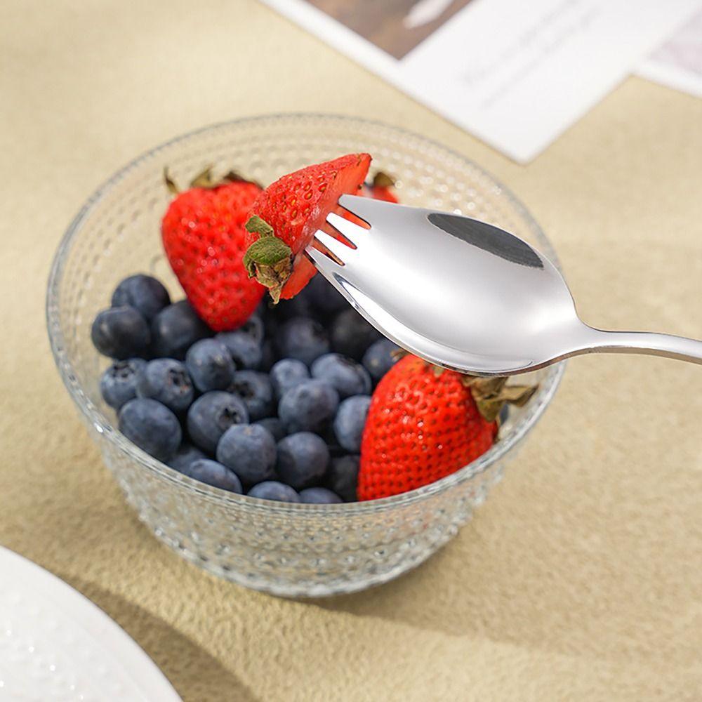 Stainless Steel Spork Dessert Spoons Long Handle Dessert Spoon Soup Spoons  for Kitchen Tools