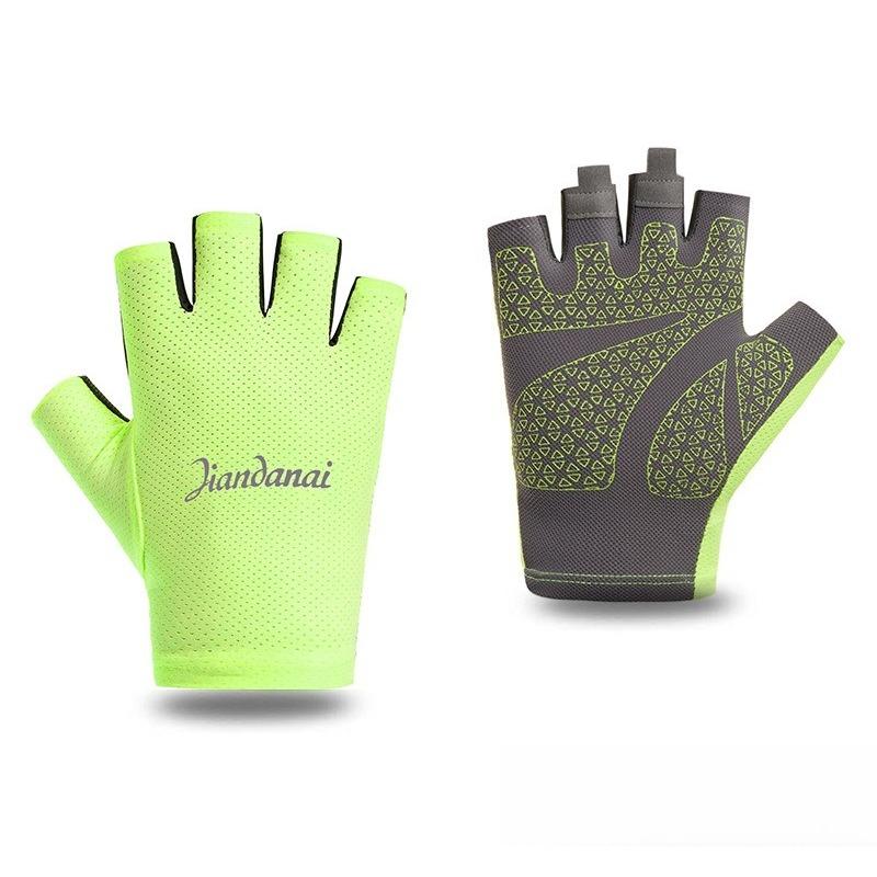 Half Finger Cycling Gloves Hiking Fitness Yoga Driving Anti Slip and Shock-absorbing Mesh Fabric Breathable Outdoor Sports S зелёный