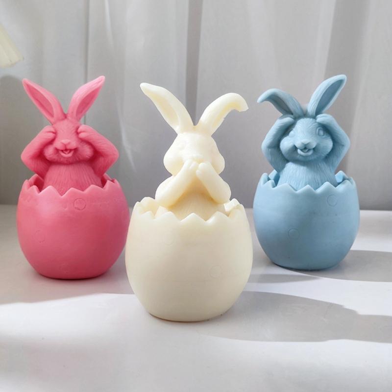 Long-Eared Egg Rabbit Plaster Doll-Silicone Mold Homemade Bunny Aromatherapy Candle Mold DIY Plaster Mold Home Decor