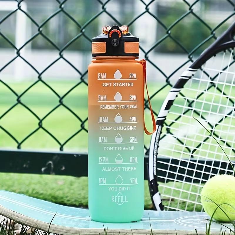 1000ml Water Bottle Gradient Color Motivational Sports Water Bottle with Bouncing Suction Nozzle Leak-proof Cup for Gym, Outdoor
