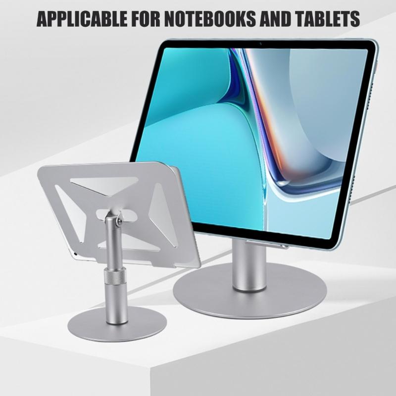 Portable Foldable Tablets Holder Aluminum Alloy with Height Adjustment and Full Rotations for Easy Travel Storage and Stability