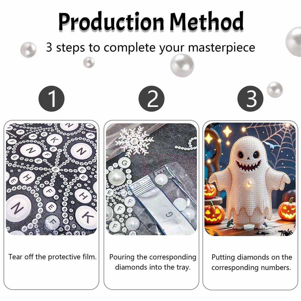 Halloween Perlenmalerei handgemacht DIY Kunst weiße Perle Maskottchen Kürbis Netz Lichter Perle Heimdekoration Malerei
