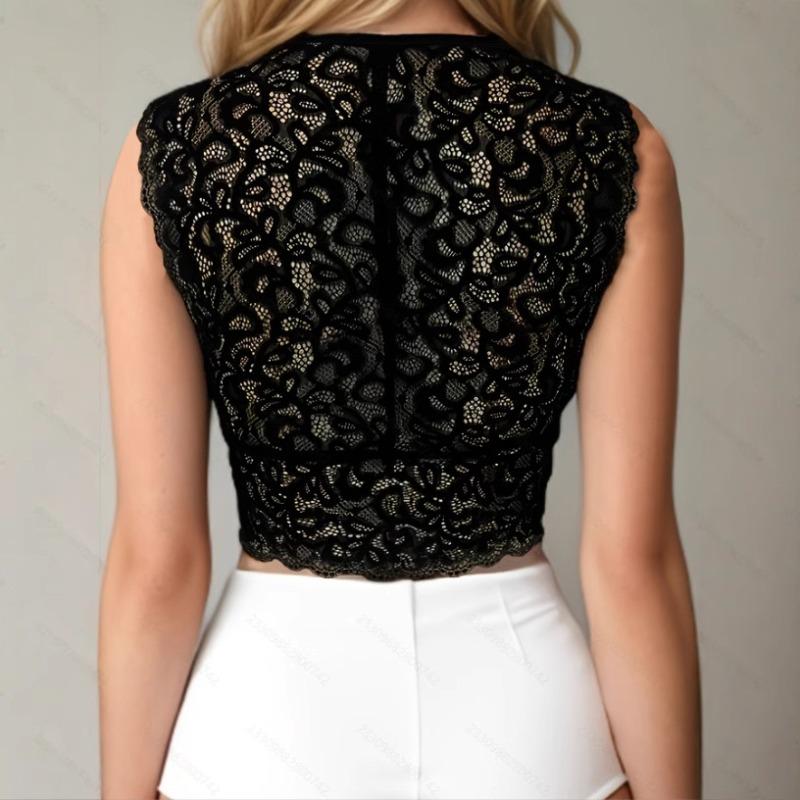 Women's New Fashionable and Elegant Camp Silk Scalloped Edge Short Vest Tops