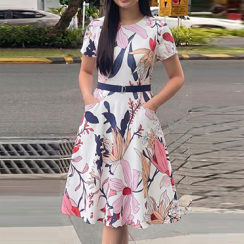 ZANZEA Women Summer Casual Round Neck Short Sleeve Boho Floral Print Dress