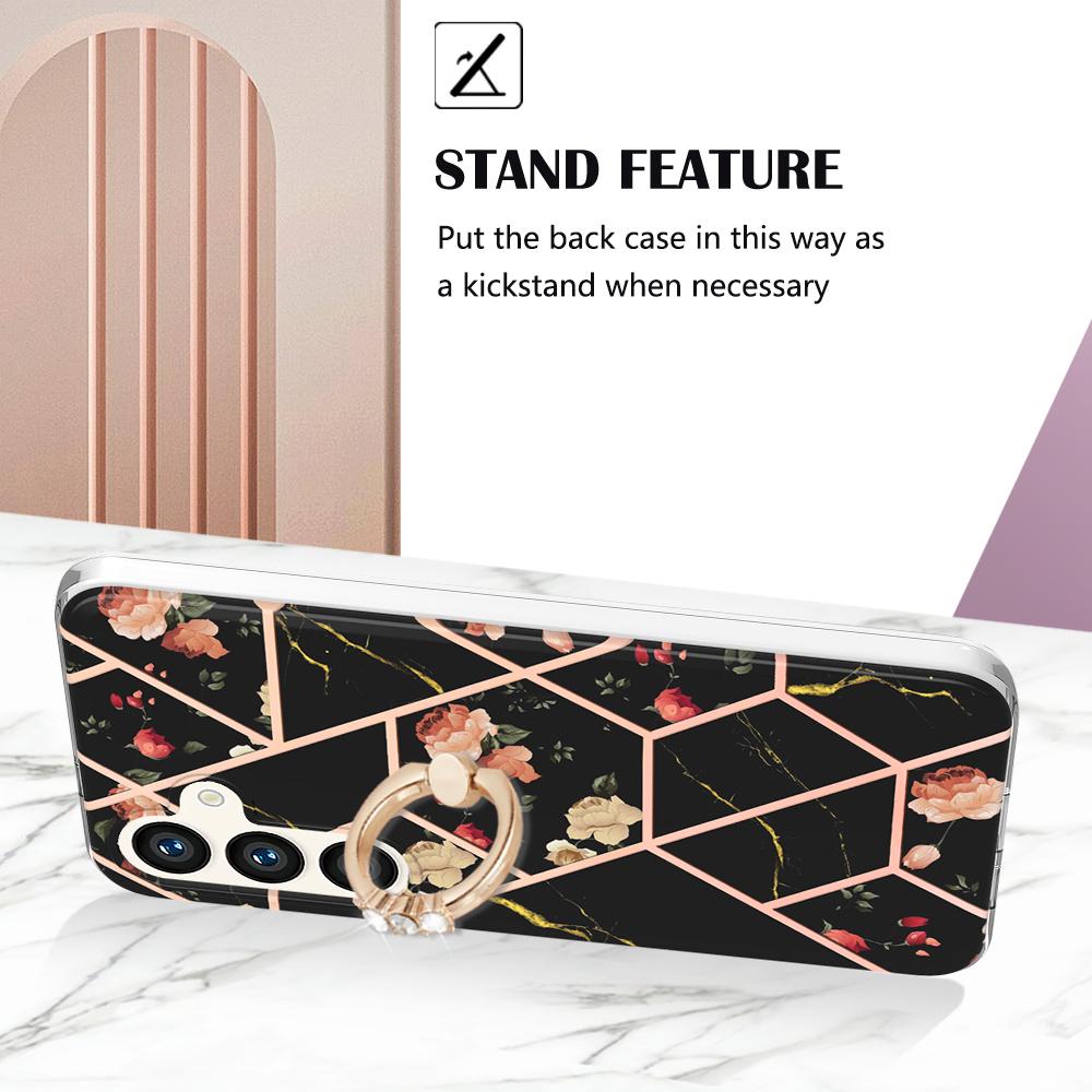 Schwarzes Marmor-Spleißen, abnehmbares Umhängeband mit Schnalle oder Anti-Fall-Ring oder Hülle mit glattem Design für Samsung iPhone, Xiaomi Redmi, Oppo, Nokia Moto …