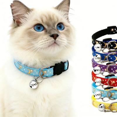 Adjustable Star Moon Cat Collar With Bell Cute Cartoon Safety Necklace For Kitten Puppy Pet Jewelry
