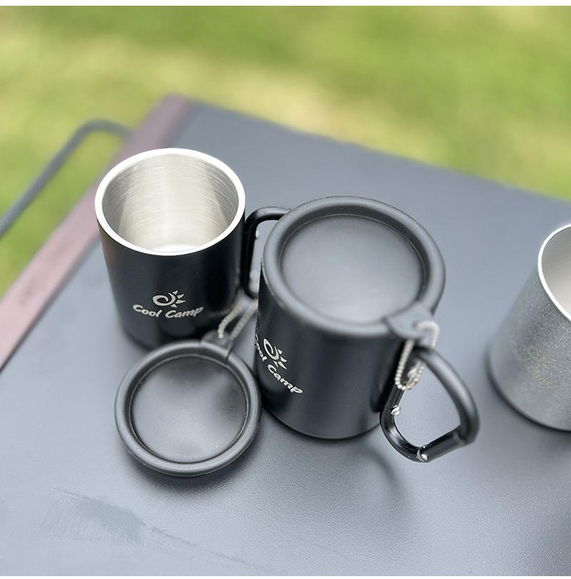 Outdoor Double-Layer Stainless Steel Camping Cup - Insulated Anti-Scald for Coffee, Tea, Wine, with Mountaineering Hook.