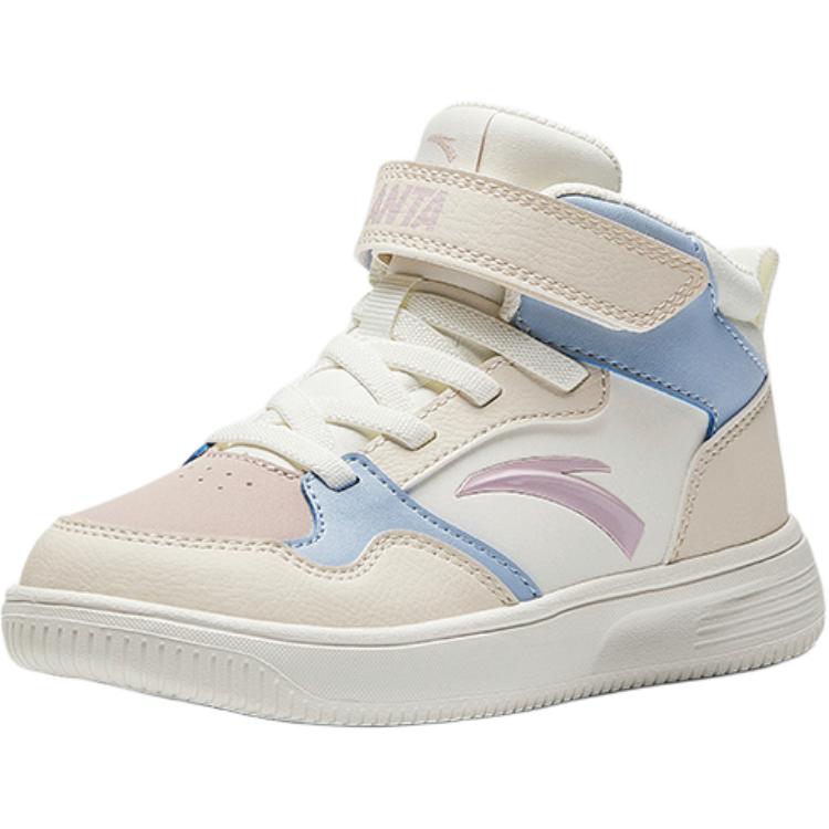 Anta Kids Synthetic Leather Fashion Versatile Lightweight Shock Absorption High-Top Kids Skate Shoes Kids Sneakers White Blue A22439983-3