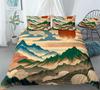 Mountain River Soft Duvet Cover Set Quen Sized Dimensions,Retro Adventure Theme Warm Comforter Cover Nature Scenery Beding Set Young Boys Young Girls