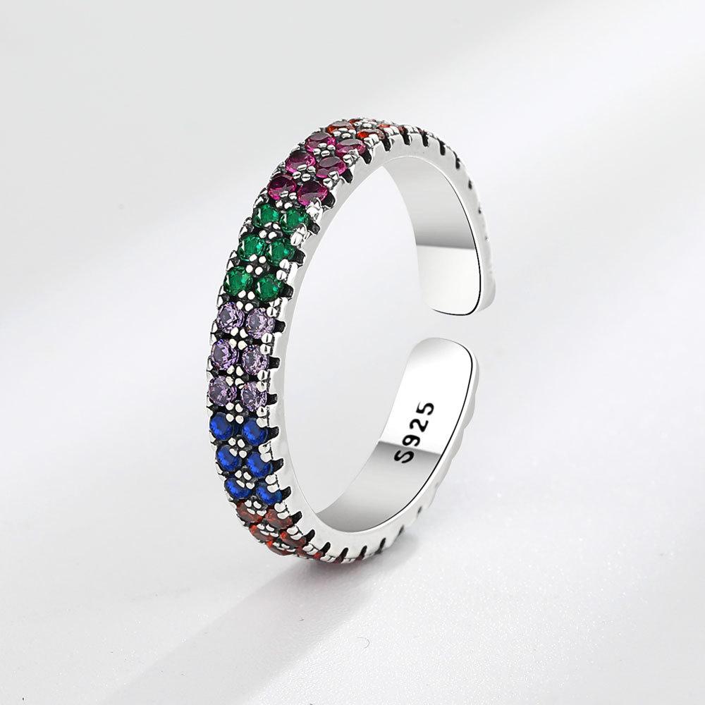 BFCLUB Silver Color Unique Design Colorful Blue Stone Ring For Women Jewelry Finger Adjustable Open Ring For Party Birthday Gift