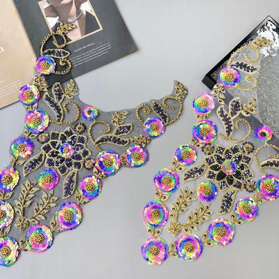Heavy Industry Handmade Beaded Sequins Colorful Applique Clothing Evening Dress Performance Clothing Decorative Accessories Front Collar Cloth Sticker