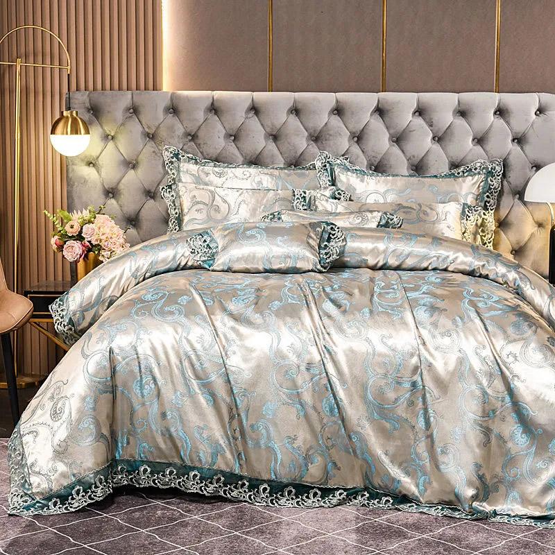 4pcs/set Luxury Jacquard Comfortable Bedding Sets Lace Edge Quilt Cover Sheet Wedding Bedding Home Textile Bedspreads Four Piece Set