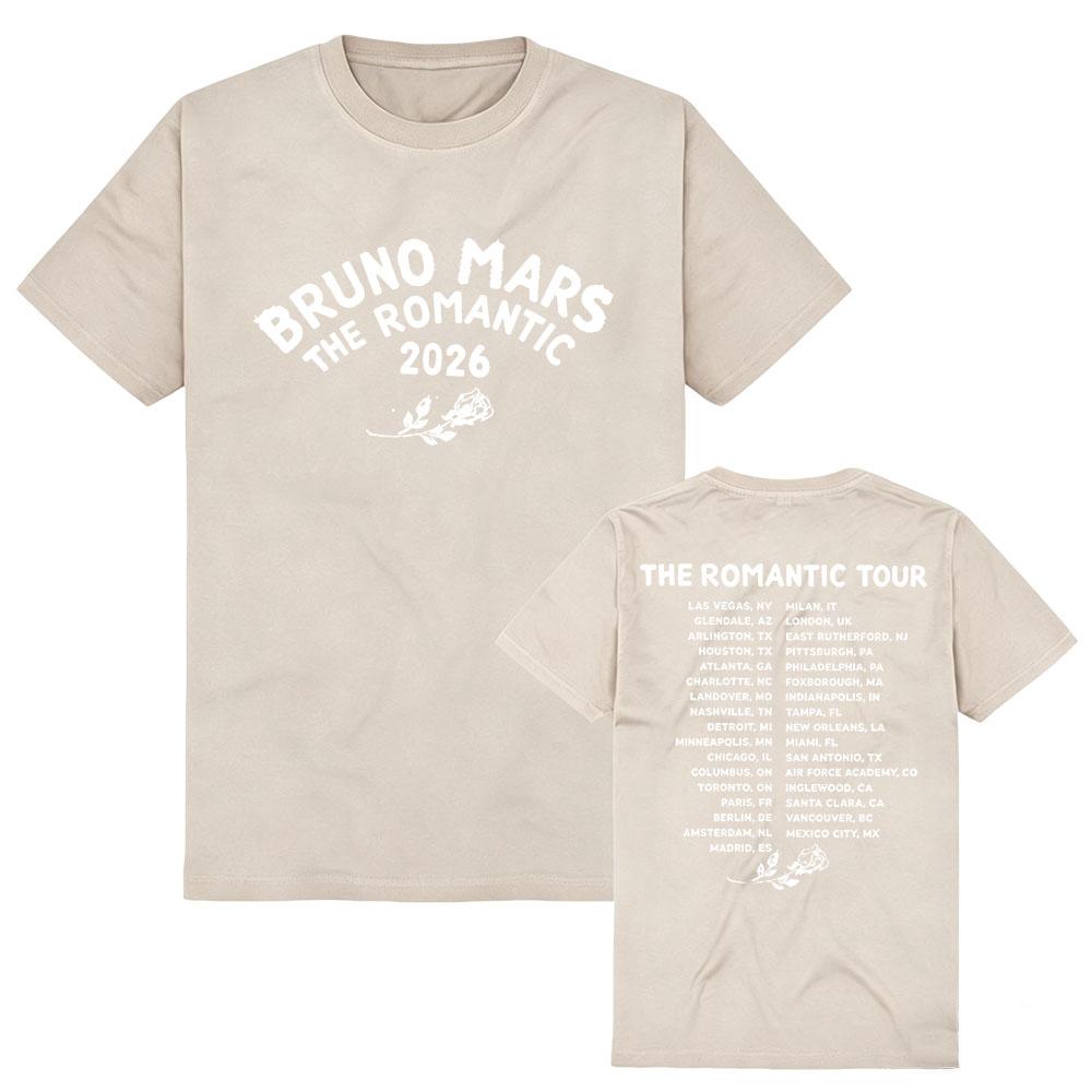 BRUNO MARS The Romantic Tour Tees Short Sleeve Cotton Tees Summer Female Tshirts Unisex Streetwear Casual Graphic Print T Shirt
