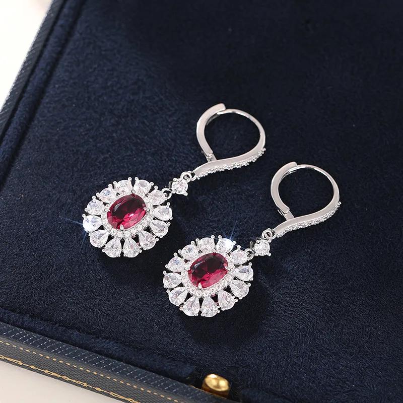 New Women'S Sunflower Shaped Earrings European American Style Zircon Inlaid Elliptical Flower Light Luxury Jewelry
