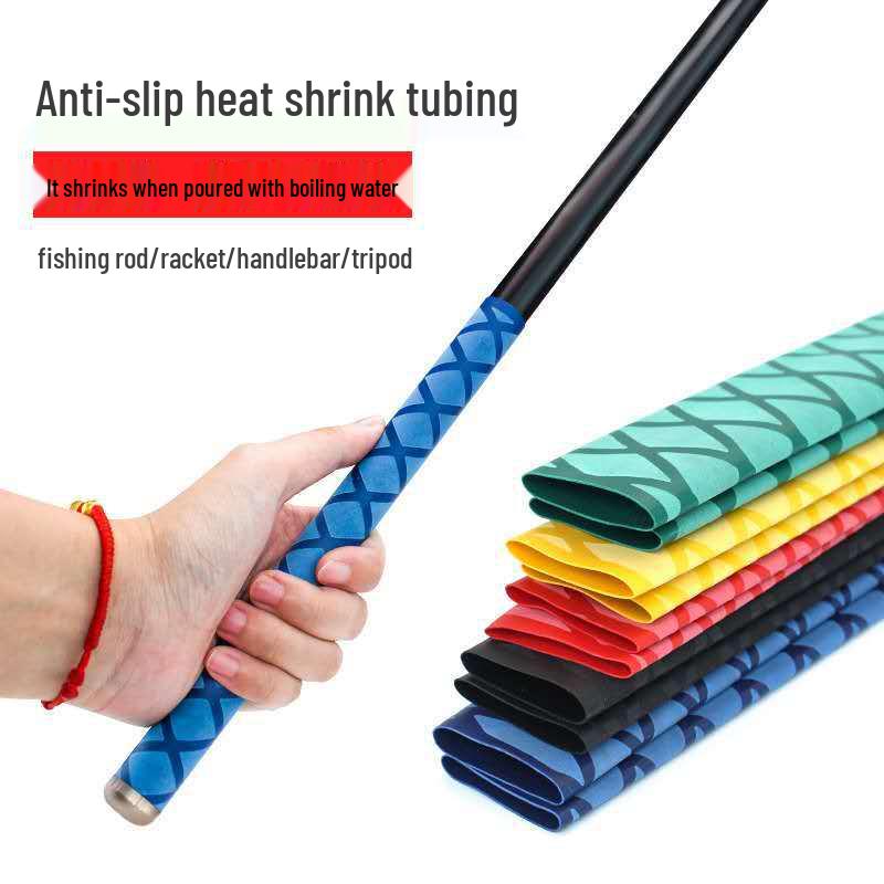 Non-Slip Cross-Pattern Heat Shrink Tube for Fishing Rods & Badminton Grips - Available in Red, Blue, Green, Black.