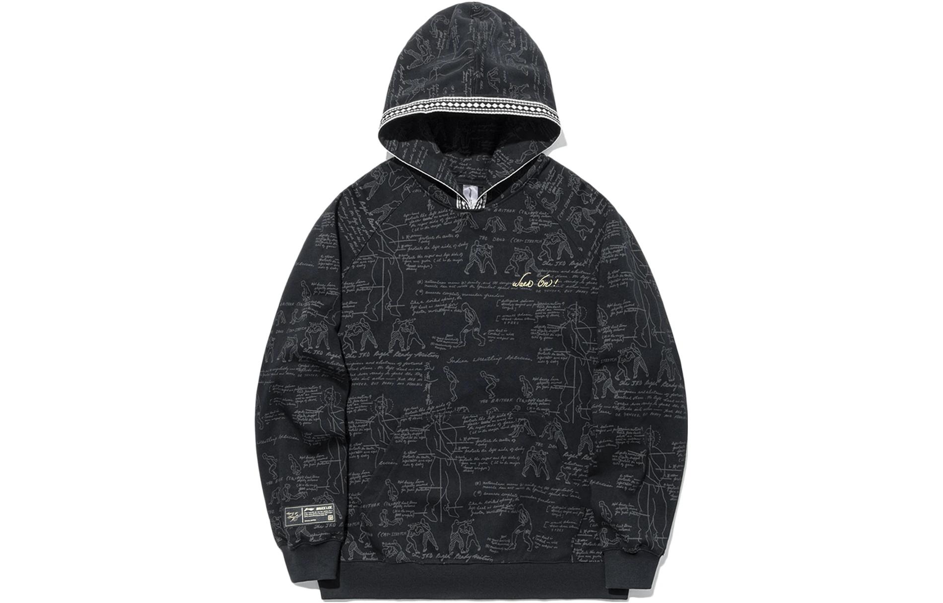 Li Ning Sweatshirts Men s Black All Over Print Hooded Moderate Regular AWDTC77-3 S