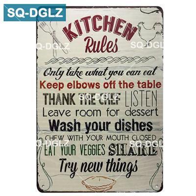 SQDGLZ Hand Painted KITCHEN Metal Sign Bar Wall Decor Tin Sign Vintage Home Decor Painting Plaques Art Blackboard Poster