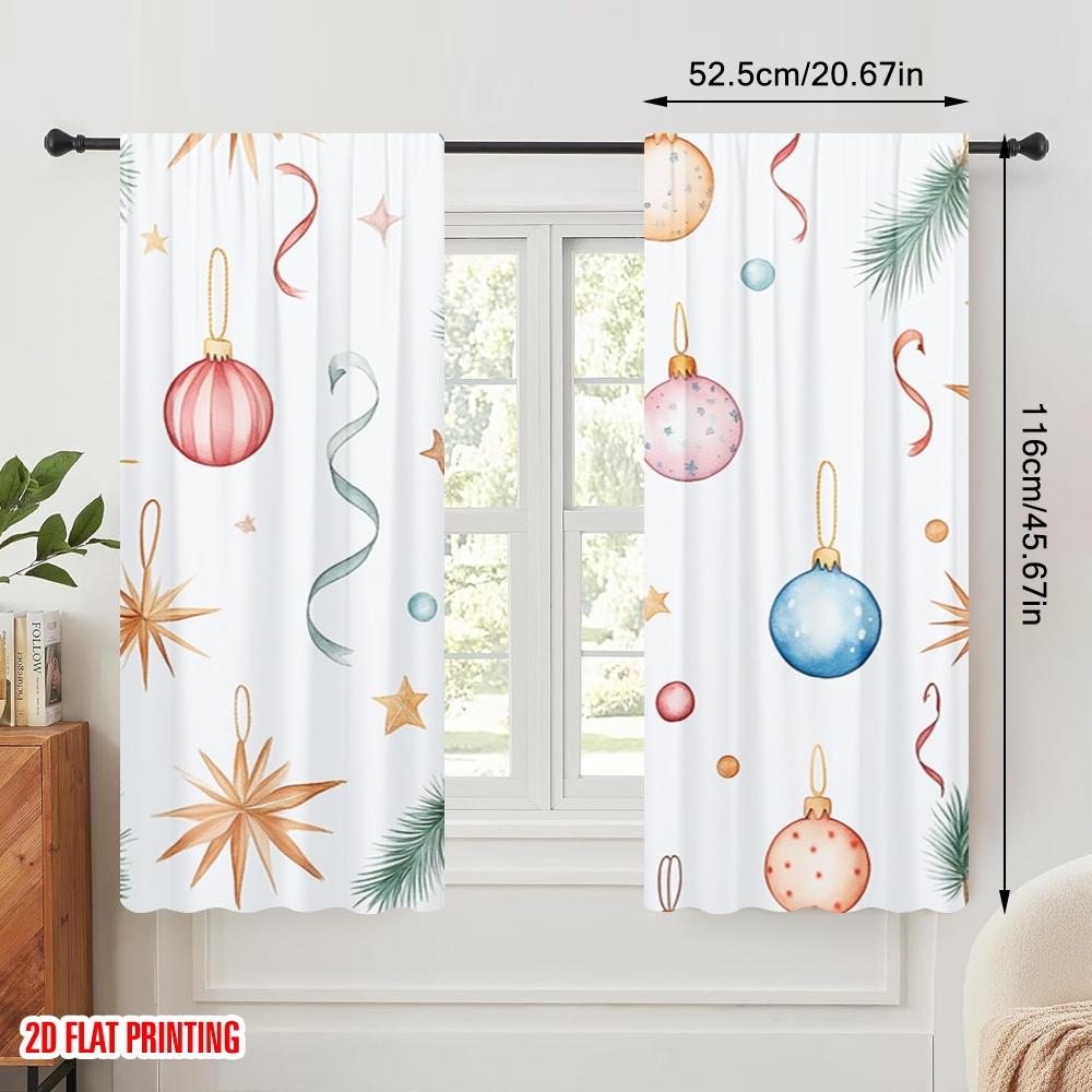 2 Stück, 2D-Flachdruck Vorhang Beliebter Weihnachtsschmuck Schneeflocken Hirsche Bäume (2) Polyester (ohne Stange) Heimdeko für