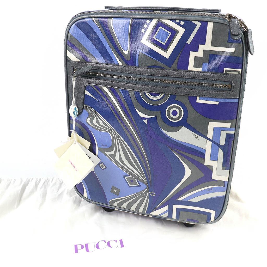 Great Emilio Pucci Carry Bag Travel Bag Series All-Over Pattern Trolley Bag Blue Used