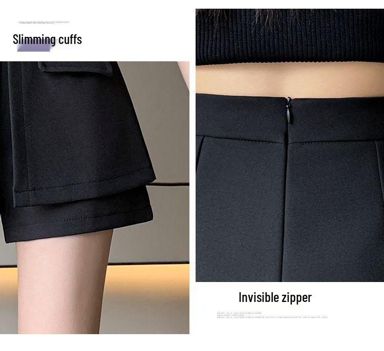 Women's 2026 Spring/Summer High-Waist Black A-Line Wide-Leg Cargo Shorts Skirt