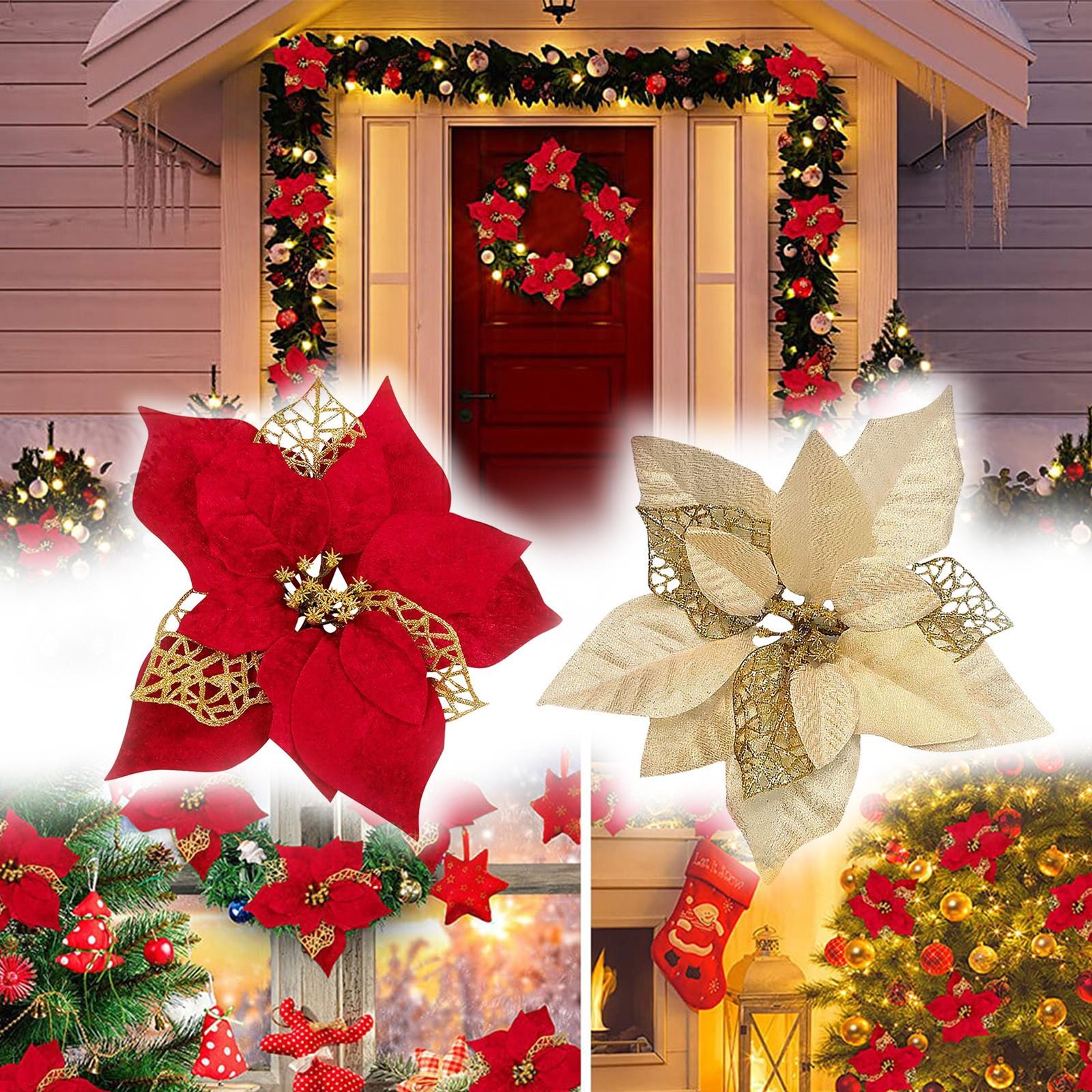 

Искусственные рождественские цветы Украшение Рождественская елка Красное блестящее золотое украшение