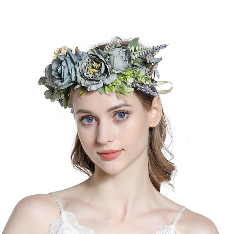 Bride Flower Headband Floral Garland Headpiece Bohemian Flower Crown Headband Boho Bridal Flower Wreath Hair Hoop