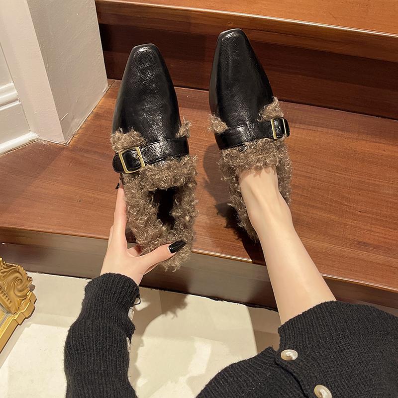 Fashion Lambswool Single Shoes for Women Winter 2025 New Fleece Fashion Pointed Toe Versatile Low Heel Shoes for Women