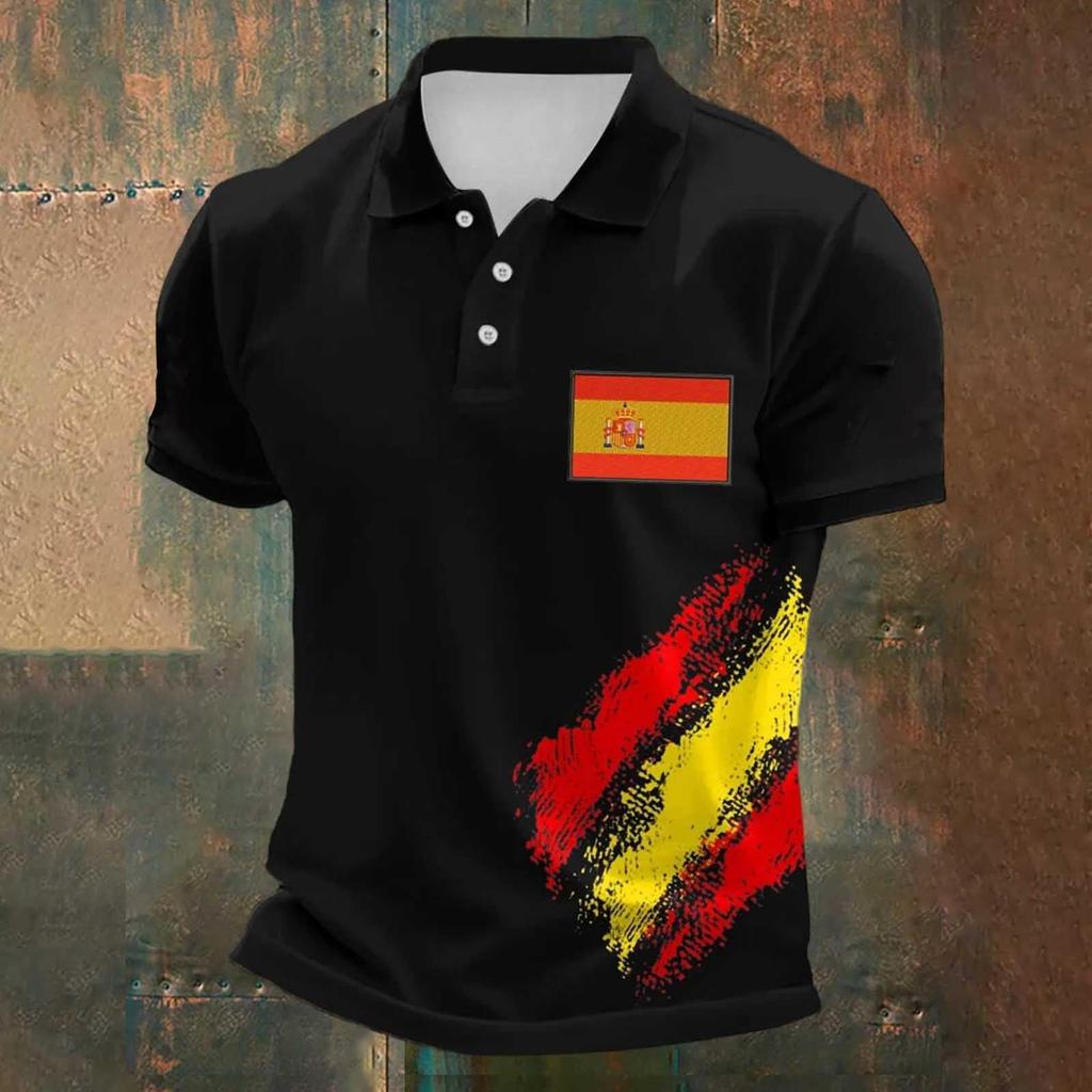 Men's Classic Polo Shirt Football Jersey Spain Inspired Design Soccer Apparel Short Sleeve Button Collar Top for Sports and Casual Wear