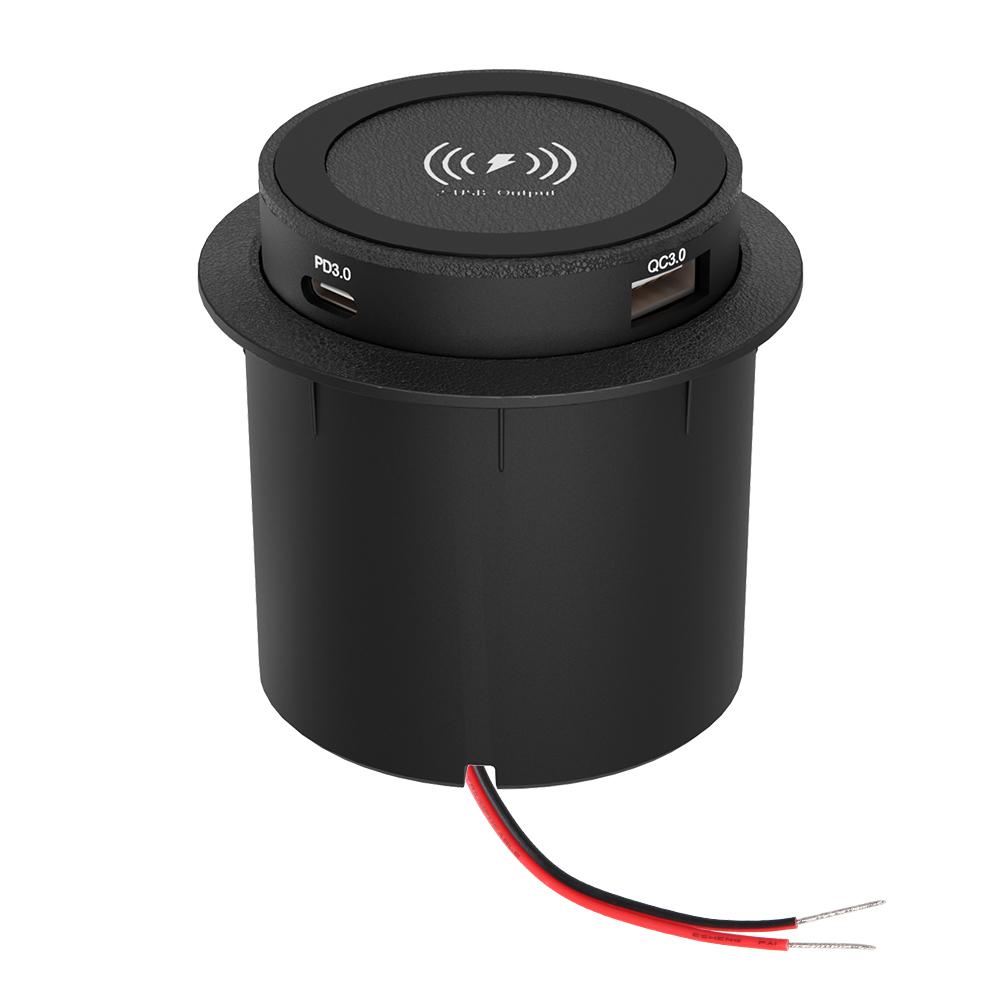 15W For Camper Truck ATV Boat Car RV Quick Charge PD 3.0 USB Type-C Embedded Wireless Charger Outlet Socket Car Charger
