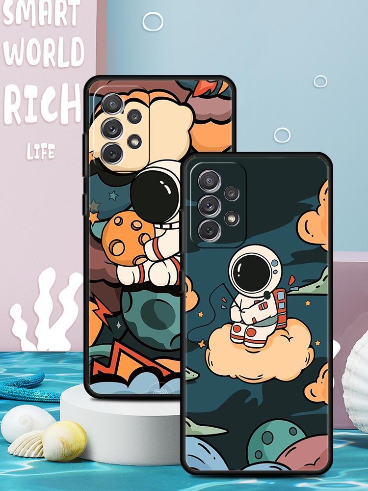 Cartoon Cute Cosmonaut Phone Case for Samsung Galaxy A55 A35 A17 A07 A15 A13 A25 A51 A71 A72 A73 A32 A52 A52S A41 Soft TPU Shell