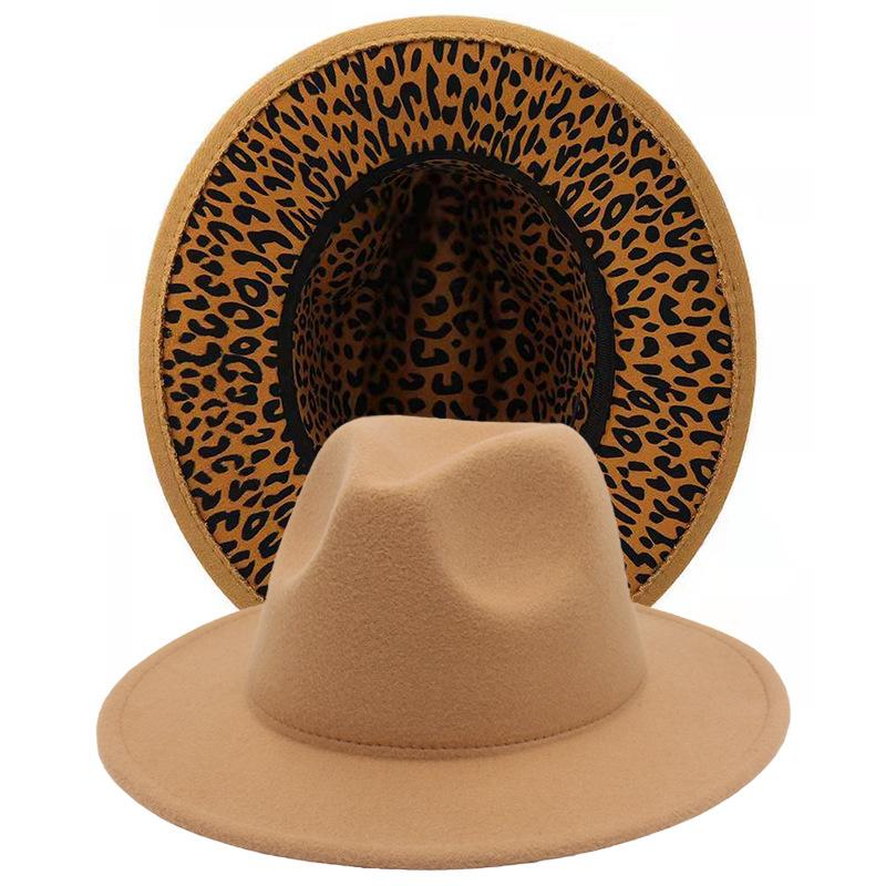 Leopard Print Inner 11 Color Top Hat Jazz Hat Felt Hat Big Brim Solid Color Cashmere Hat