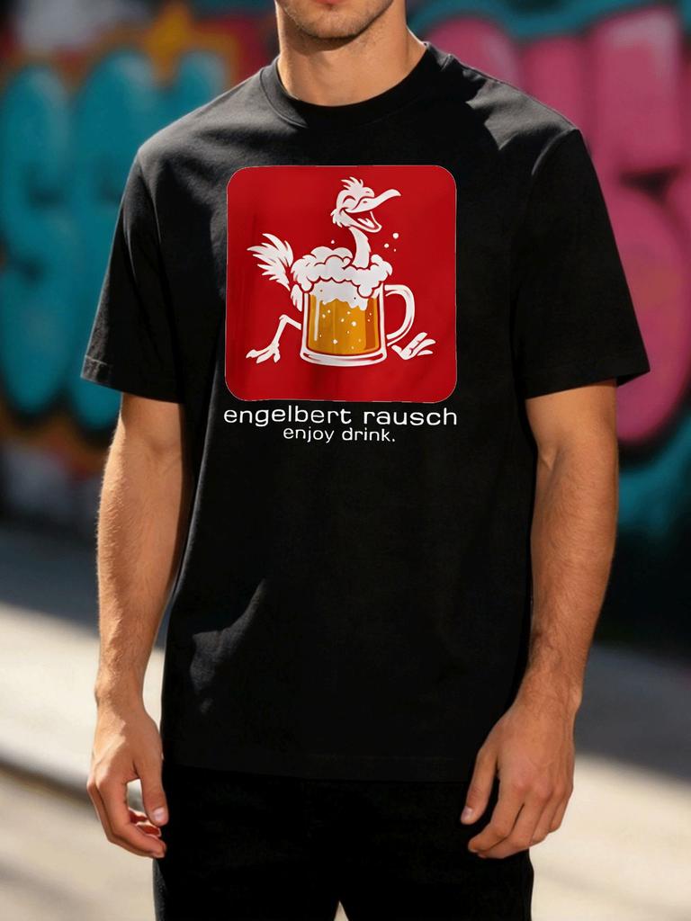 Unisex Crew Neck Tee Ostrich Beer Mug Cartoon Graphic Print Short Sleeve Summer Loose Casual Daily Top For Beer Loving Adult Males