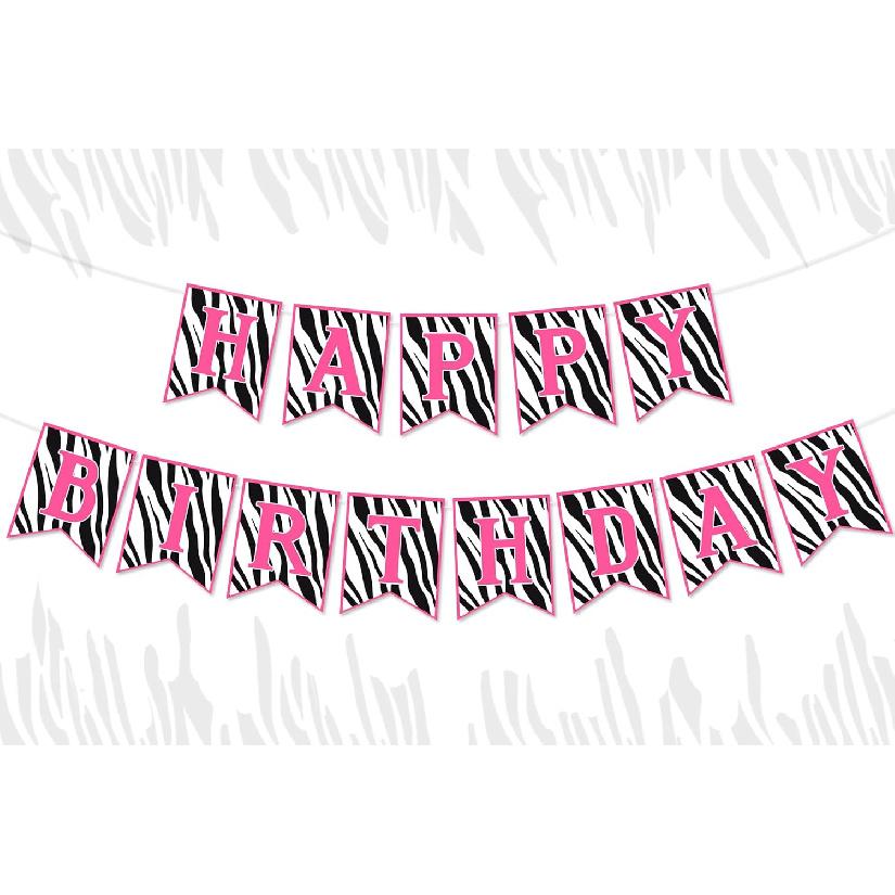 Zebra Birthday Decorations Pink Pre-Strung Zebra Happy Birthday Banner Wildlife Zebra Print Party Supplies for Safari Jungle Theme Bday Party