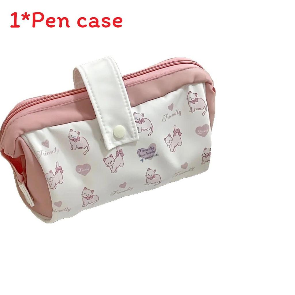 

Cat Cartoon Canvas Pen Bag With Large Capacity And Portable Design For Students And Girls Pink