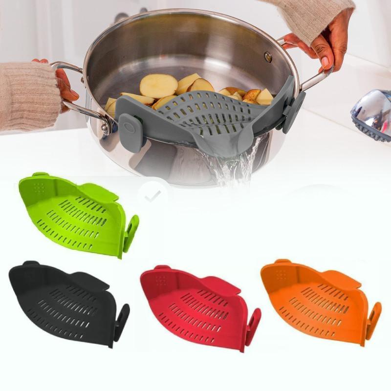 On Strainer Clip Pan Silicone Pot Drainer Fruit Colander Food Kitchen Filter