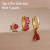 3PCS Unique Stainless Steel Earrings Set for Women Rose Red Crystal Zircon Huggie Hoop Earring Wedding Romantic Jewelry