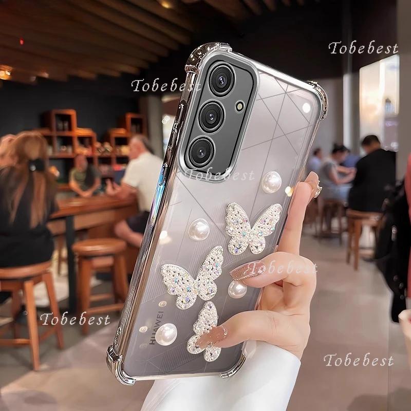 Custodia 3D Placcata Antiurto con Farfalla di Perle per Samsung Galaxy A04 A04S A04E A03 A03S A02 A02S A20 A30 A50 A70 A10S A20S Cover