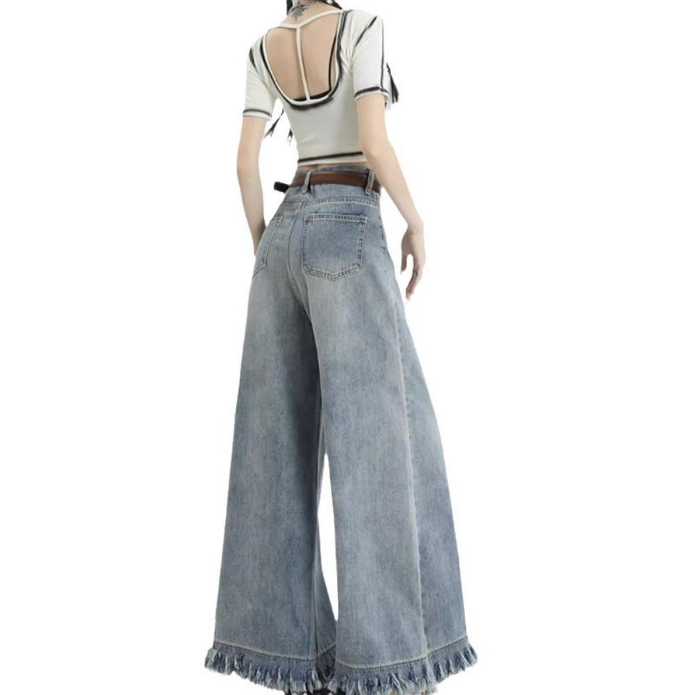 Personalized Niche Spring and Autumn New High-waisted Wide-leg Jeans Women's Loose Straight-leg Slim and High Floor Pants